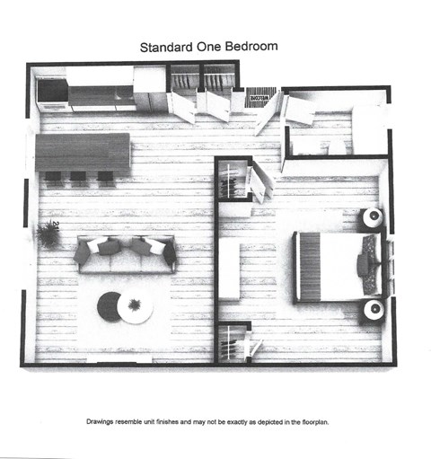 Floor plan for 1 bed, 1 bath, 525 sqft